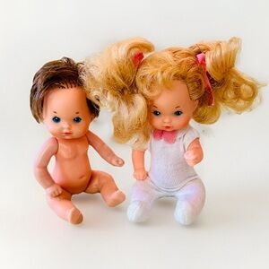 Mattel Heart Family Twins 4” Dolls Blond Girl Brunette Boy 1980s Barbie Family